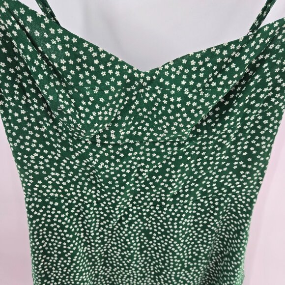 Reformation Green White Flowers Back Zipper Ruching Mini Dress Size 2 - Picture 13 of 15